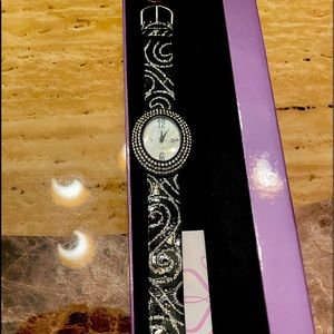 Suzanne Somers Black Rhinestone embellished Watch New in box